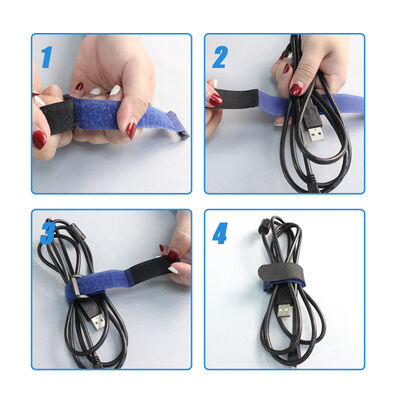 Manufacturer's Double-Sided Fleece Cable Tie / Cable Organizer Strap - Self-Adhesive, Hole-Punched, P-Type Velcro Tie / Bundling Strap